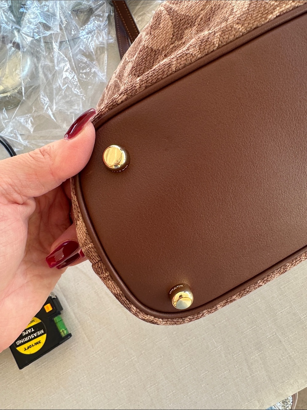 COACH Tan and Brown Signature Shoulder Tote - Picture 6 of 13